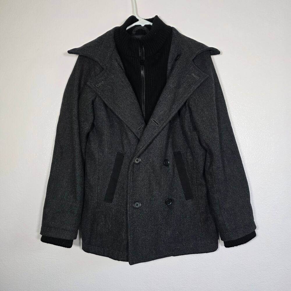 Epic Threads Gray Hooded Double Breasted Peacoat Jacket Youth L Big Kids
